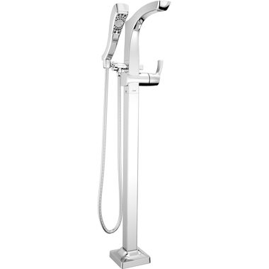 Click here to see Delta T4752-FL Delta Tesla Single-Handle Freestanding Tub Filler Trim with 1.75 GPM Four-Setting Hand Shower, H2Okinetic, Angular Spout, Lever Handles, Chrome - T4752-FL