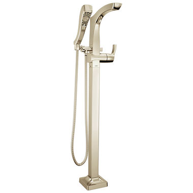 Click here to see Delta T4752-PNFL Delta Tesla Single-Handle Freestanding Tub Filler Trim with 1.75 GPM Four-Setting Hand Shower, H2Okinetic, Angular Spout, Lever Handles, Polished Nickel - T4752-PNFL