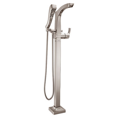 Click here to see Delta T4752-SSFL Delta Tesla Single-Handle Freestanding Tub Filler Trim with 1.75 GPM Four-Setting Hand Shower, H2Okinetic, Angular Spout, Lever Handles, Stainless - T4752-SSFL