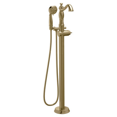 Click here to see Delta T4797-CZFL-LHP Delta Cassidy Single-Handle Freestanding Tub Filler Trim with 1.75 GPM Three-Setting Hand Shower, H2Okinetic, Hook Spout, Less Handle, Champagne Bronze - T4797-CZFL-LHP