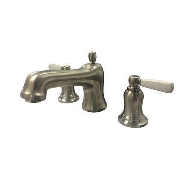 Click here to see Kohler T10592-4P-BN Kohler Bancroft Deck Mount Bath Faucet, Brushed Nickel Finish, White Ceramic Lever Handles, 7in Spout Reach, Metal Construction - K-T10592-4P-BN