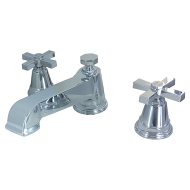 Click here to see Kohler T13140-3A-CP Kohler Pinstripe Pure Polished Chrome 7-1/16in High Flow Roman Tub Faucet Trim, Non-Diverter Spout, Cross Handles, Deck Mount - K-T13140-3A-CP