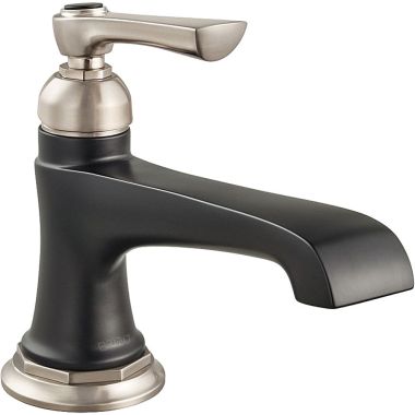 Click here to see Brizo 65060LF-NKBL Brizo Rook One-Handle Brilliance Luxe Nickel/Matte Black Bathroom Faucet with Metal Pop-Up Drain Assembly, Single-Hole, 1.5 GPM, Ceramic Cartridge - 65060LF-NKBL