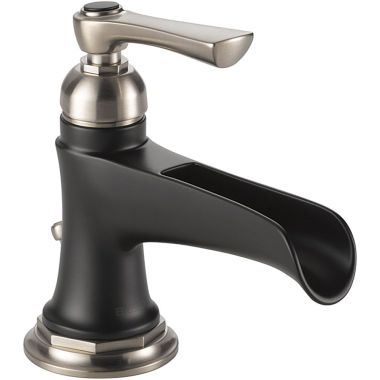 Click here to see Brizo 65061LF-NKBL Brizo Rook Single-Handle Luxe Nickel/Matte Black Bathroom Faucet with Metal Pop-Up, 1.5 GPM, Channel Spout, Single-Hole, WaterSense - 65061LF-NKBL