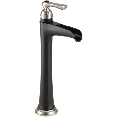 Click here to see Brizo 65461LF-NKBL Brizo Rook Single-Handle Luxe Nickel/Matte Black Vessel Lavatory Faucet with Channel Spout, 1.5 GPM, Single-Hole, Less Drain - 65461LF-NKBL