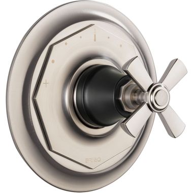 Click here to see Brizo T66T061-NKBL Brizo Rook Sensori Single-Handle Thermostatic Valve Trim, Cross Handle, Luxe Nickel/Matte Black - T66T061-NKBL