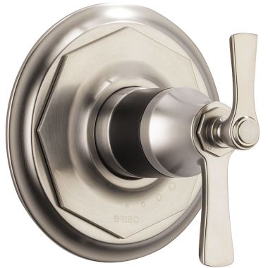 Click here to see Brizo T60061-NKBL Brizo Rook TempAssure Thermostatic Two-Handle Valve Trim, Lever Handles, Luxe Nickel/Matte Black - T60061-NKBL