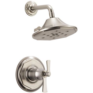 Click here to see Brizo T60261-NK Brizo Rook TempAssure Thermostatic Shower Trim with Multi-Function Showerhead, WaterSense, 1.75 GPM, Brilliance Luxe Nickel - T60261-NK