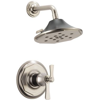 Click here to see Brizo T60261-NKBL Brizo Rook TempAssure Thermostatic Shower Trim with Multi-Function Showerhead, WaterSense, 1.75 GPM, Brilliance Luxe Nickel/Matte Black - T60261-NKBL