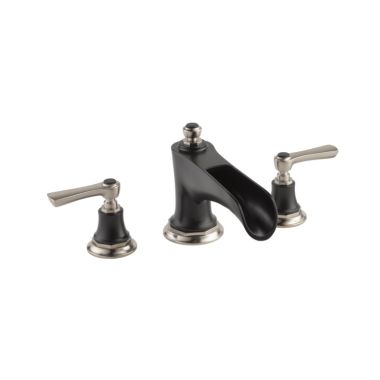 Click here to see Brizo T67361-NKBLLHP Brizo Rook Two-Handle Deck-Mount Roman Tub Faucet Trim with Channel Spout, 3-Hole, Less Handles, Brilliance Luxe Nickel/Matte Black - T67361-NKBLLHP