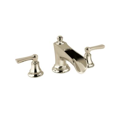 Click here to see Brizo T67361-PNLHP Brizo Rook Two-Handle Deck-Mount Roman Tub Faucet Trim with Channel Spout, 3-Hole, Less Handles, Brilliance Polished Nickel - T67361-PNLHP