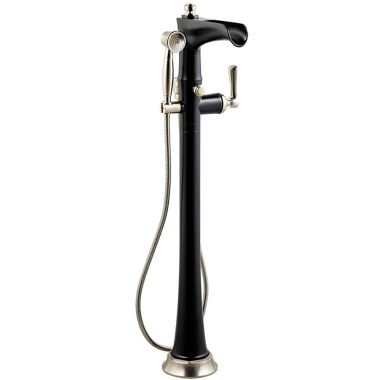 Click here to see Brizo T70161-NKBL Brizo Rook Single-Handle Freestanding Tub Filler with 1.75 GPM Hand Shower, Channel Spout, Lever Handle, ADA, Brilliance Luxe Nickel/Matte Black - T70161-NKBL