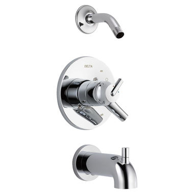 Click here to see Delta T17459-LHD Delta Trinsic Monitor 17 Series Two-Handle Tub/Shower Faucet with Volume Control, Lever Handle, Less Showerhead, Chrome - T17459-LHD