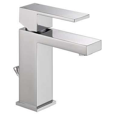Click here to see Delta 567LF-PP Delta Modern Square Single-Hole Chrome Lavatory Faucet, Metal Pop-Up, 1.2 GPM, Single-Handle, Square Lever Handle, Project Pack - 567LF-PP