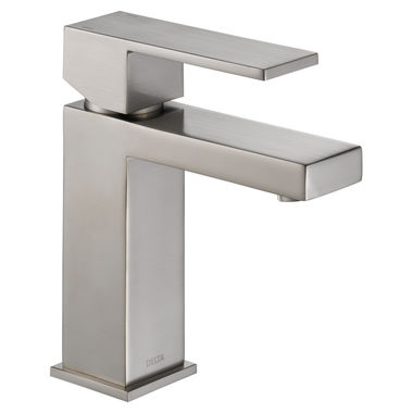 Click here to see Delta 567LF-SSPP Delta Modern Square Single-Hole Stainless Lavatory Faucet, Metal Pop-Up, 1.2 GPM, Single-Handle, Square Lever Handle, Project Pack - 567LF-SSPP