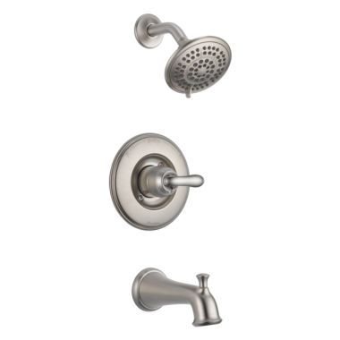 Click here to see Delta T14494-SSSOS Delta Linden Five-Setting Stainless Monitor 14 Series Tub and Shower Trim with Slip-On Spout, 1.75 GPM, Single Lever Handle, Touch-Clean, ADA - T14494-SSSOS