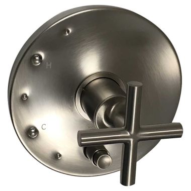 Click here to see Kohler T14501-3-BN Kohler Purist Rite-Temp Valve Trim w/ Push-Button Diverter, Cross Handle, Brushed Nickel - K-T14501-3-BN