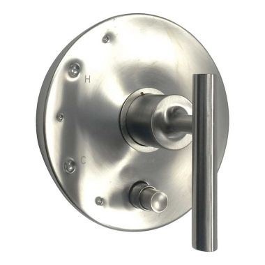 Click here to see Kohler T14501-4-BN Kohler Purist Rite-Temp Valve Trim w/ Push-Button Diverter, Lever Handle, Brushed Nickel - K-T14501-4-BN