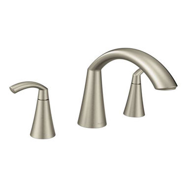 Click here to see Moen T373BN Moen Glyde Two-Handle Roman Tub Faucet Trim, High Arc Spout, Lever Handles, M-PACT, Brushed Nickel - T373BN