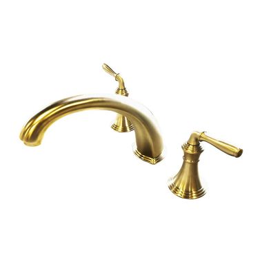 Click here to see Kohler T398-4-PB Kohler Devonshire Polished Brass Roman Tub Faucet Trim with Diverter, 9-Inch Spout Reach, Two Lever Handles, Deck-Mount, Three-Hole Installation - K-T398-4-PB