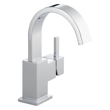 Click here to see Delta 553LF-GPM Delta Vero High-Arc Deck-Mount Chrome Lavatory Faucet, Metal Pop-Up, 1 GPM, Single-Handle, Lever Handle - 553LF-GPM