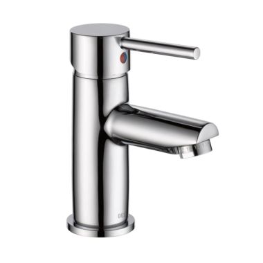 Click here to see Delta 559LF-HGM-PP Delta Modern Tubular Single-Hole Chrome Lavatory Faucet, Metal Pop-Up, 0.5 GPM, Single-Handle, Rounded Lever Handle, Project Pack - 559LF-HGM-PP