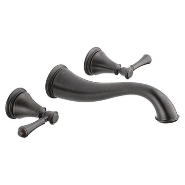 Click here to see Delta T3597LF-RBWL Delta Cassidy Hook Spout Wall-Mount Venetian Bronze Lavatory Faucet Trim, Less Pop-Up, 1.2 GPM, Two-Handle, Lever Handles, Less Rough-In - T3597LF-RBWL