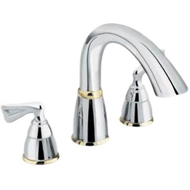 Click here to see Moen T970CP Moen T970CP Asceri Chrome & Polished Brass Two-Handle High Arc Roman Tub Faucet