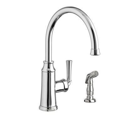 Click here to see American Standard 4285.051.F15.002 American Standard Portsmouth Single Handle High Arc Kitchen Faucet w/ Side Spray, 1.5 gpm, Chrome - 4285051F15.002