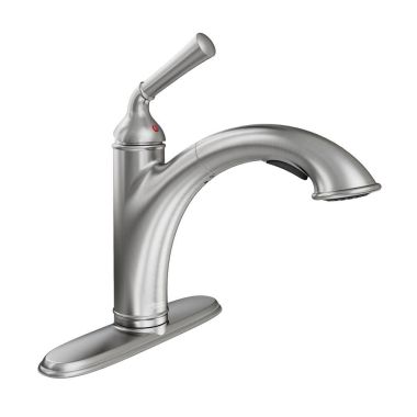 Click here to see American Standard 4285.100.F15.075 American Standard Portsmouth Single Handle Pull-Out Kitchen Faucet, 1.5 GPM, Stainless Steel - 4285100F15.075
