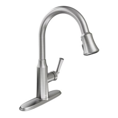 Click here to see American Standard 4285.300.F15.075 American Standard Portsmouth Single Handle Pull-Down High-Arc Kitchen Faucet, 1.5 GPM, Stainless Steel - 4285300F15.075