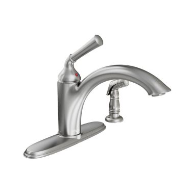 Click here to see American Standard 4285.001.F15.075 American Standard Portsmouth Single-Handle Kitchen Faucet w/ Side Spray, 1.5 GPM, Stainless Steel - 4285001F15.075