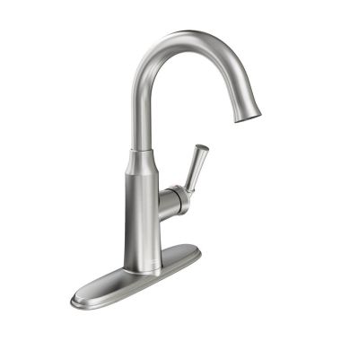 Click here to see American Standard 4285.410.F15.075 American Standard Portsmouth Single Handle High Arc Pull-Down Bar/Prep Faucet, 1.5 GPM, Stainless Steel - 4285410F15.075