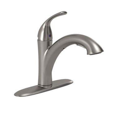 Click here to see American Standard 4433.100.F15.075 American Standard Quince Single Handle Pull-Down Kitchen Faucet, 1.5 GPM, Stainless Steel - 4433100F15.075