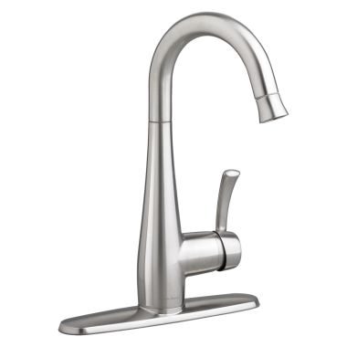 Click here to see American Standard 4433.410.F15.075 American Standard Quince Single Handle Pull-Down Bar/Prep Faucet, 1.5 gpm, Dual-Spray, Stainless Steel - 4433410F15.075