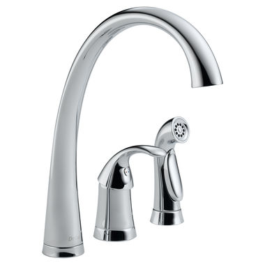 Click here to see Delta 4380-DST Delta 4380-DST Pilar Single Handle Kitchen Faucet with Spray (Chrome)