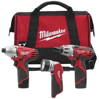 Click here to see Milwaukee 2491-23 Milwaukee 2491-23 12V Cordless M12 Lithium-ion 3-tool Combo Kit