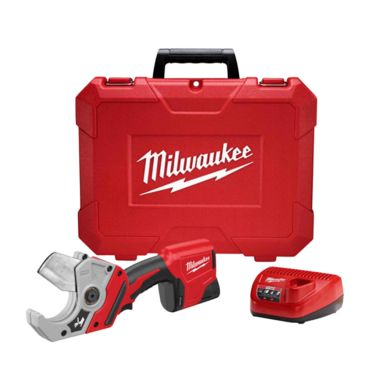 Click here to see Milwaukee 2470-21 Milwaukee M12 Plastic Pipe Shear Kit with 12-Volt Lithium-Ion Battery for 2in Schedule 80 PVC - 2470-21