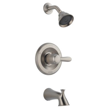 Click here to see Delta T14438-SS Delta Lahara Monitor 14 Series One-Handle Tub/Shower Faucet, 5-Setting Rain, 1.75 GPM, Lever Handle, Stainless - T14438-SS