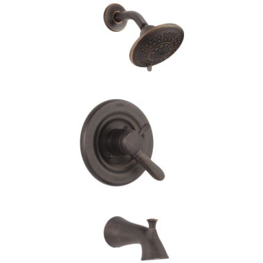 Click here to see Delta T17438-RB Delta Lahara Monitor 17 Series Two-Handle Tub/Shower Faucet with Volume Control, 5-Setting Showerhead, 1.75 GPM, Lever Handles, Venetian Bronze - T17438-RB