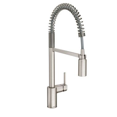 Click here to see Moen 5923SRS Moen Align Single Handle Pre-Rinse Spring Pull-Down Kitchen Faucet, Spot Resist Stainless - 5923SRS 