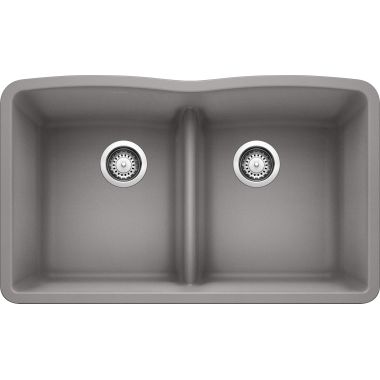 Click here to see Blanco 442077 Blanco 442077 Metallic Gray Diamond Equal Double-Bowl Sink, Low-Divide