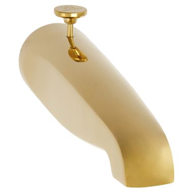 Click here to see Jones Stephens D03015 Jones Stephens 8-1/2-inch Wall Mounted Polished Brass Tub Spout with Pull-Up Diverter - D03-015