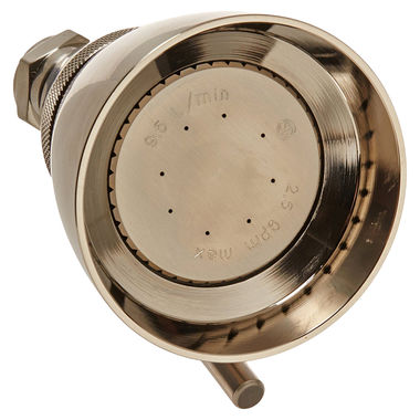 Click here to see Jones Stephens S0101BN Jones Stephens 3in Adjustable Wall Mount Round Shower Head, Solid Brass, 2.5 GPM, Brushed Nickel - S0101BN