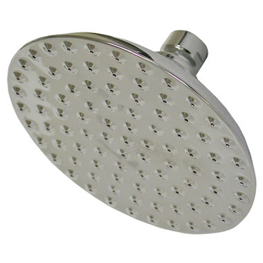 Click here to see Jones Stephens S01089 Jones Stephens 8in Round Rain Style Shower Head with Dimples, 1/2in Swivel Connection, 2.5 GPM, 80 PSI, Chrome Plated - S01089