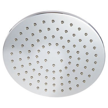 Click here to see Jones Stephens S01092 Jones Stephens 8in Round Shower Head with Grey Rubber Tips, 2.5 GPM, 80 PSI, Chrome Plated - S01092