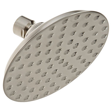 Click here to see Jones Stephens S0188BN Jones Stephens 5in Round Rain Style Shower Head with Dimples, 1/2in Swivel Connection, 2.5 GPM, Brushed Nickel - S0188BN