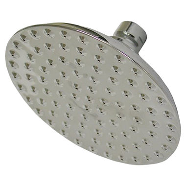 Click here to see Jones Stephens S0189BN Jones Stephens 8in Round Rain Style Shower Head with Dimples, 1/2in Swivel Connection, 2.5 GPM, Brushed Nickel - S0189BN