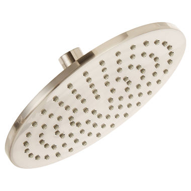 Click here to see Jones Stephens S0192BN Jones Stephens 8in Round Contemporary Rain Shower Head with Grey Rubber Tips, 2.5 GPM, Brushed Nickel - S0192BN