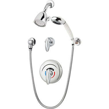 Click here to see Symmons 1-117-FS Symmons Safetymix Shower/Hand Shower System w/ Valve, 2 GPM, Polished Chrome - 1-117-FS